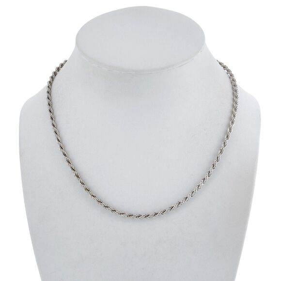 Vintage Sterling Silver 925 3.1mm Twisted Rope Chain Necklace 16" - Picture 1 of 4